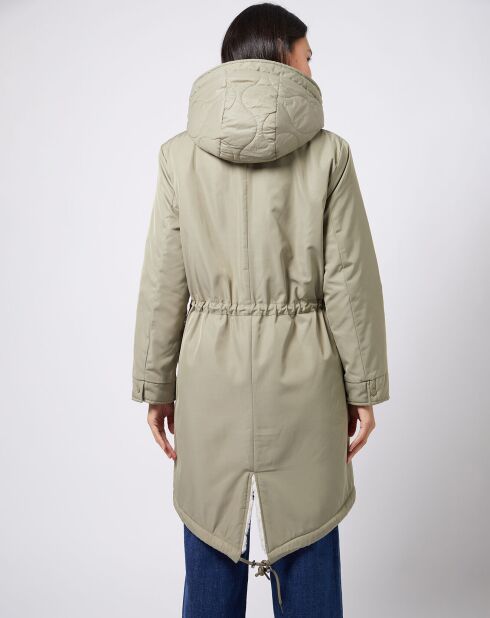 Manteau réversible doublé de fourrure synthétique sherpa à capuche amovible kaki/écru